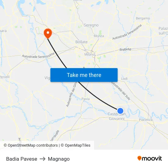 Badia Pavese to Magnago map