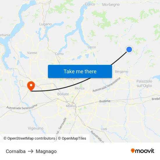Cornalba to Magnago map