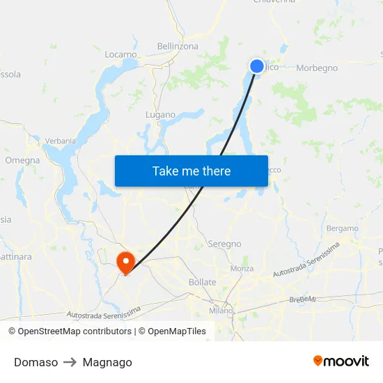 Domaso to Magnago map