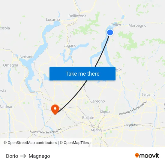 Dorio to Magnago map