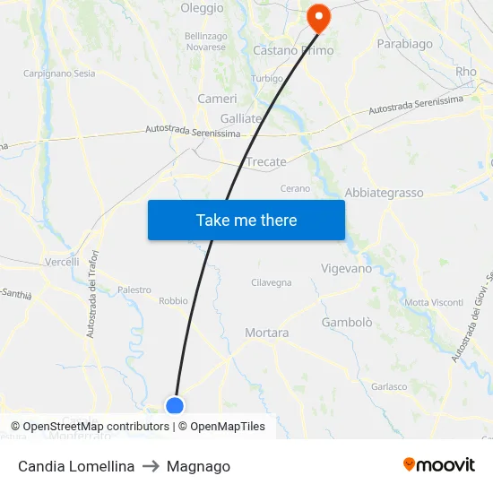 Candia Lomellina to Magnago map