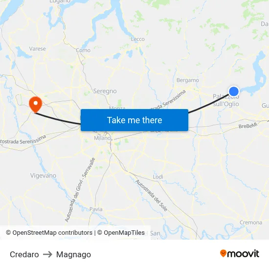 Credaro to Magnago map