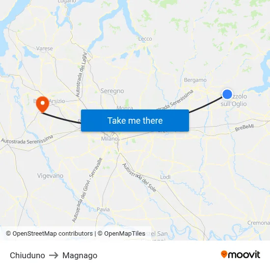 Chiuduno to Magnago map