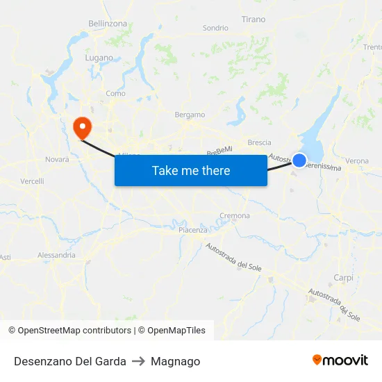 Desenzano del Garda to Magnago map