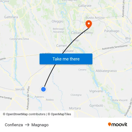 Confienza to Magnago map