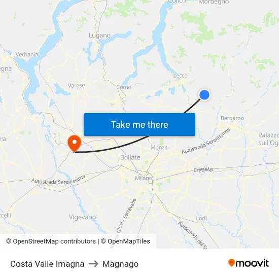 Costa Valle Imagna to Magnago map