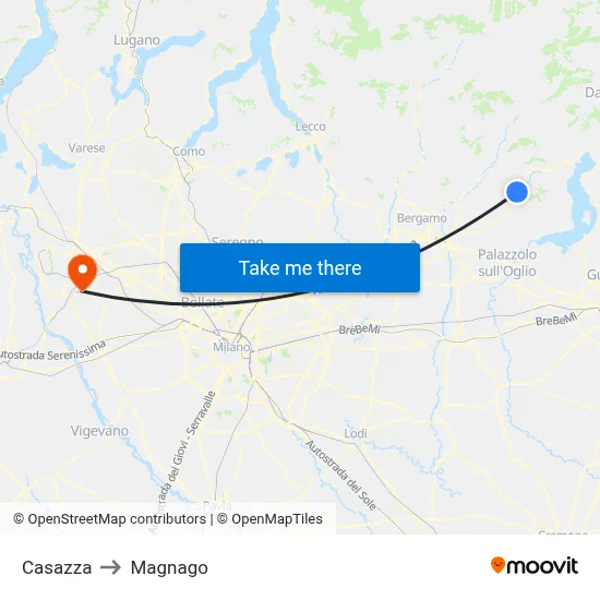Casazza to Magnago map