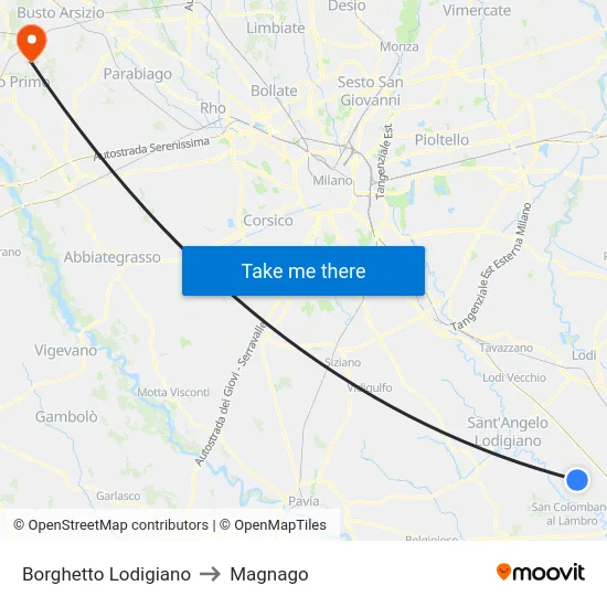 Borghetto Lodigiano to Magnago map