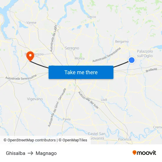 Ghisalba to Magnago map