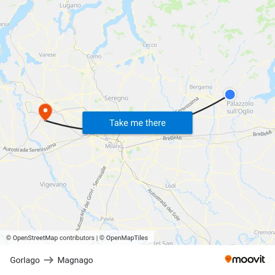 Gorlago to Magnago map