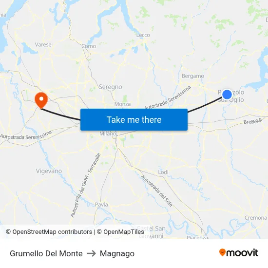 Grumello Del Monte to Magnago map