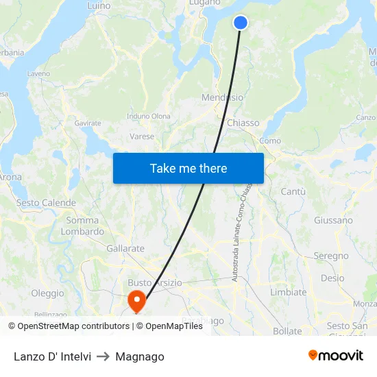Lanzo d'Intelvi to Magnago map