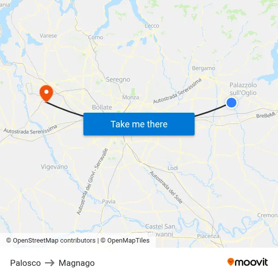 Palosco to Magnago map