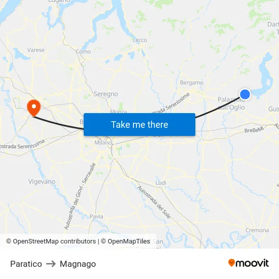 Paratico to Magnago map