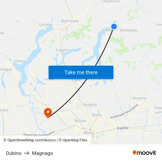 Dubino to Magnago map