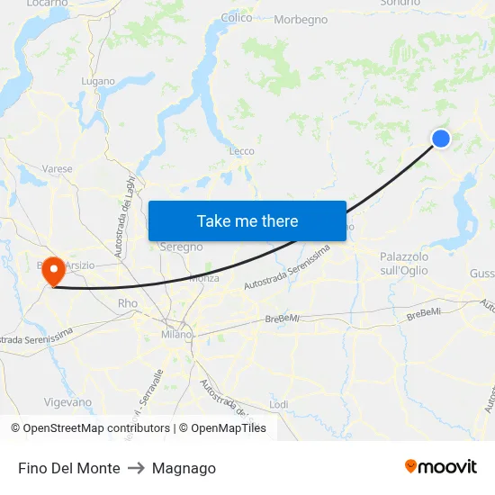 Fino del Monte to Magnago map