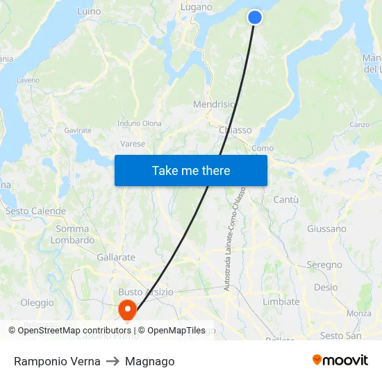 Ramponio Verna to Magnago map