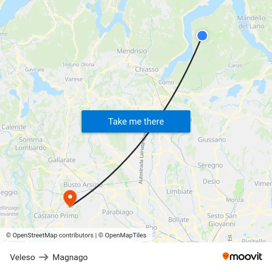 Veleso to Magnago map