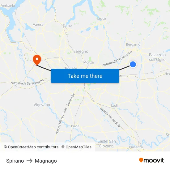 Spirano to Magnago map
