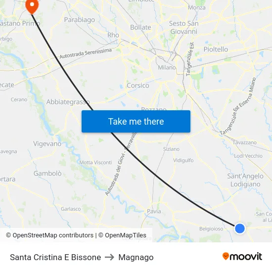 Santa Cristina E Bissone to Magnago map