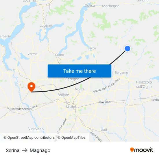 Serina to Magnago map