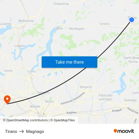 Tirano to Magnago map