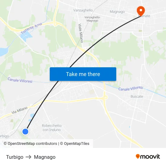 Turbigo to Magnago map