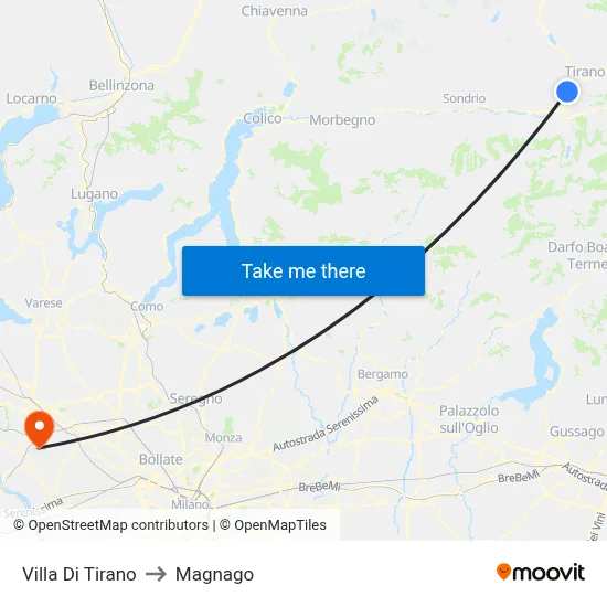 Villa Di Tirano to Magnago map
