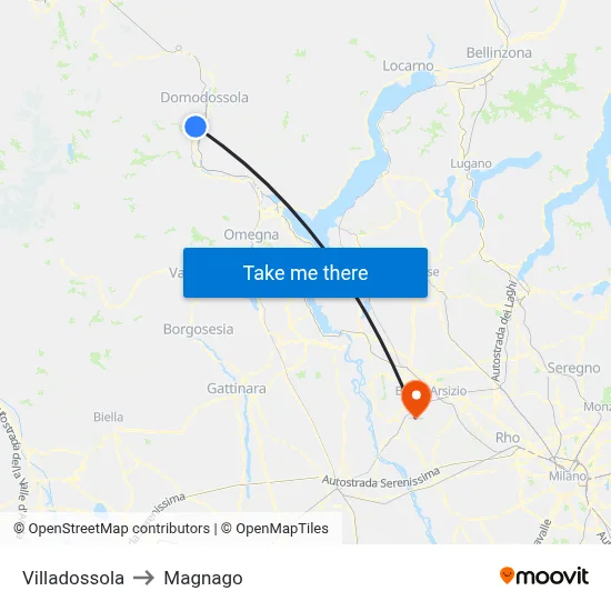 Villadossola to Magnago map