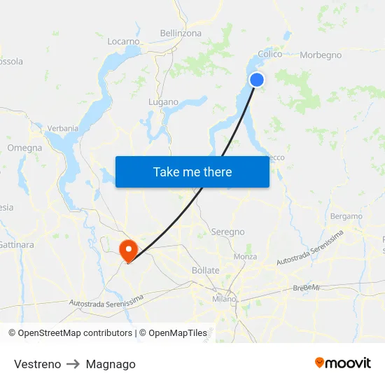 Vestreno to Magnago map