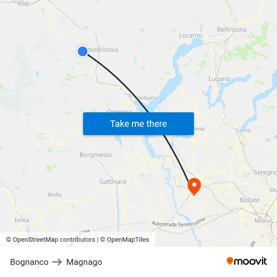 Bognanco to Magnago map