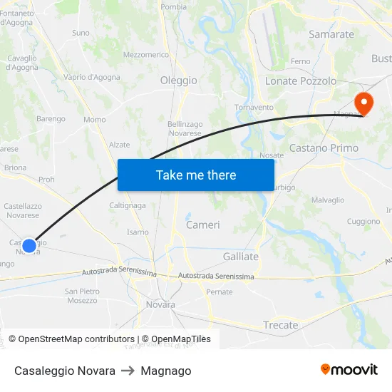Casaleggio Novara to Magnago map