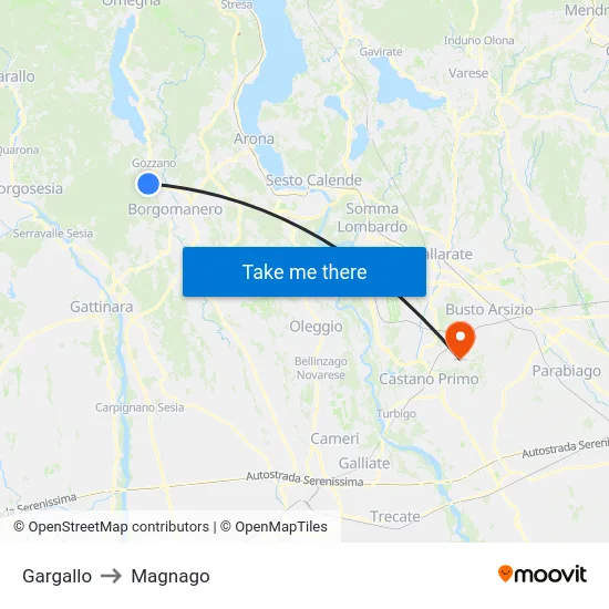 Gargallo to Magnago map