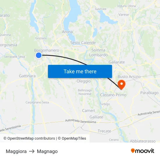 Maggiora to Magnago map