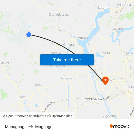 Macugnaga to Magnago map
