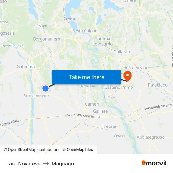 Fara Novarese to Magnago map