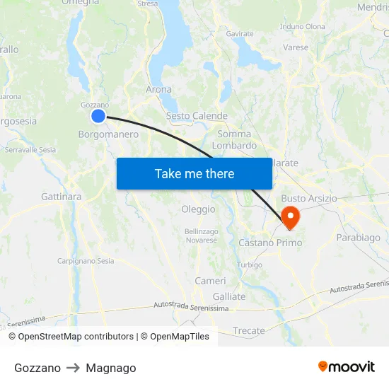 Gozzano to Magnago map