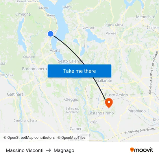 Massino Visconti to Magnago map
