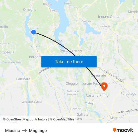Miasino to Magnago map