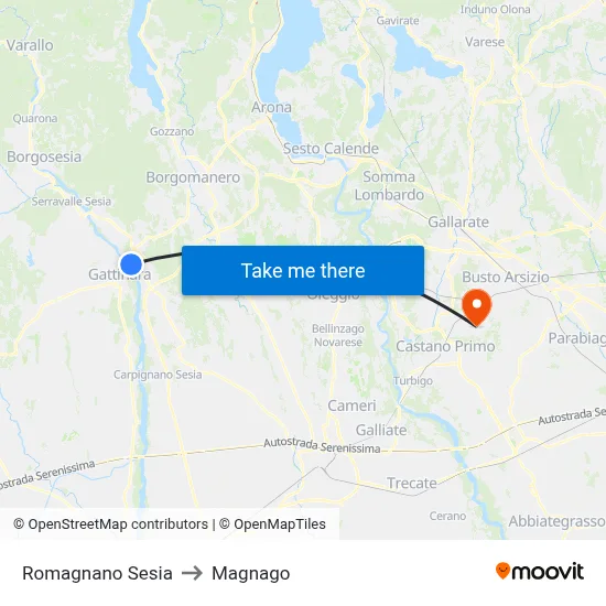 Romagnano Sesia to Magnago map