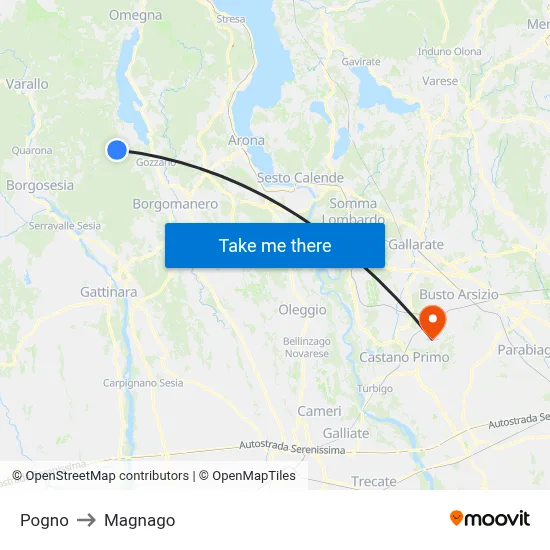 Pogno to Magnago map