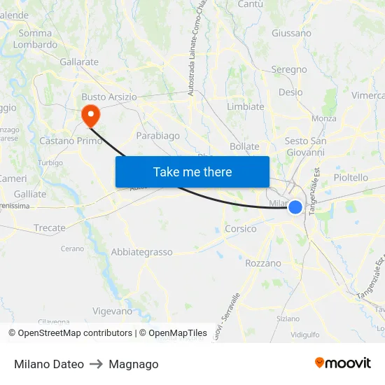 Milano Dateo to Magnago map