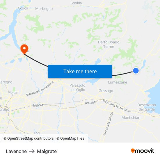Lavenone to Malgrate map