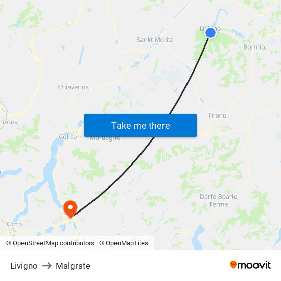 Livigno to Malgrate map