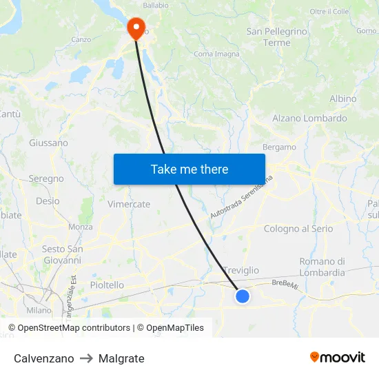 Calvenzano to Malgrate map