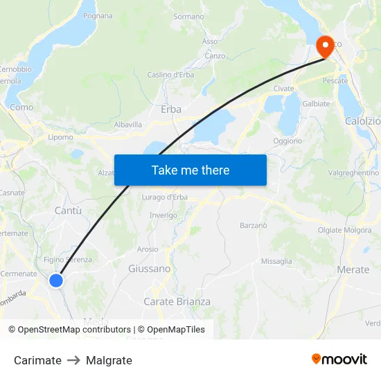 Carimate to Malgrate map