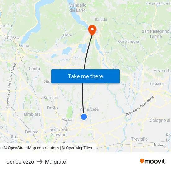 Concorezzo to Malgrate map