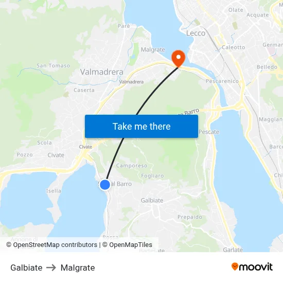 Galbiate to Malgrate map
