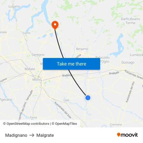 Madignano to Malgrate map