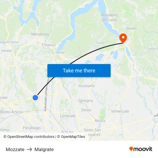 Mozzate to Malgrate map